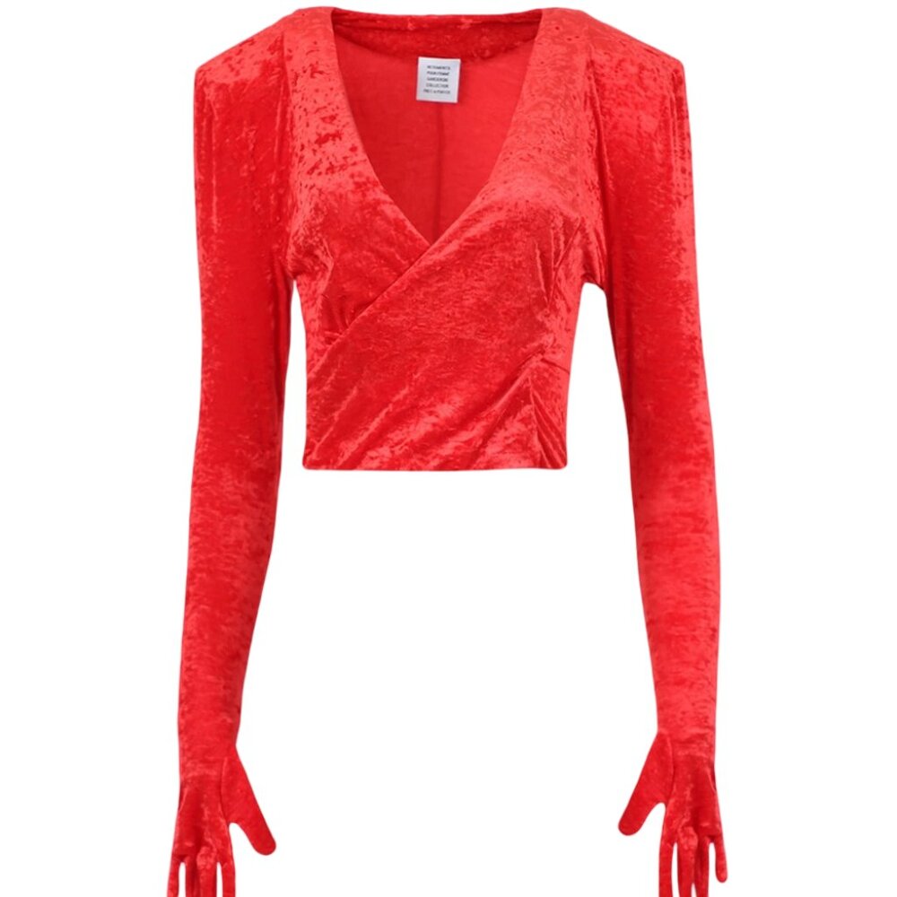 VETEMENTS Gloved Velvet Dynasty Top Red - Picture 6 of 6